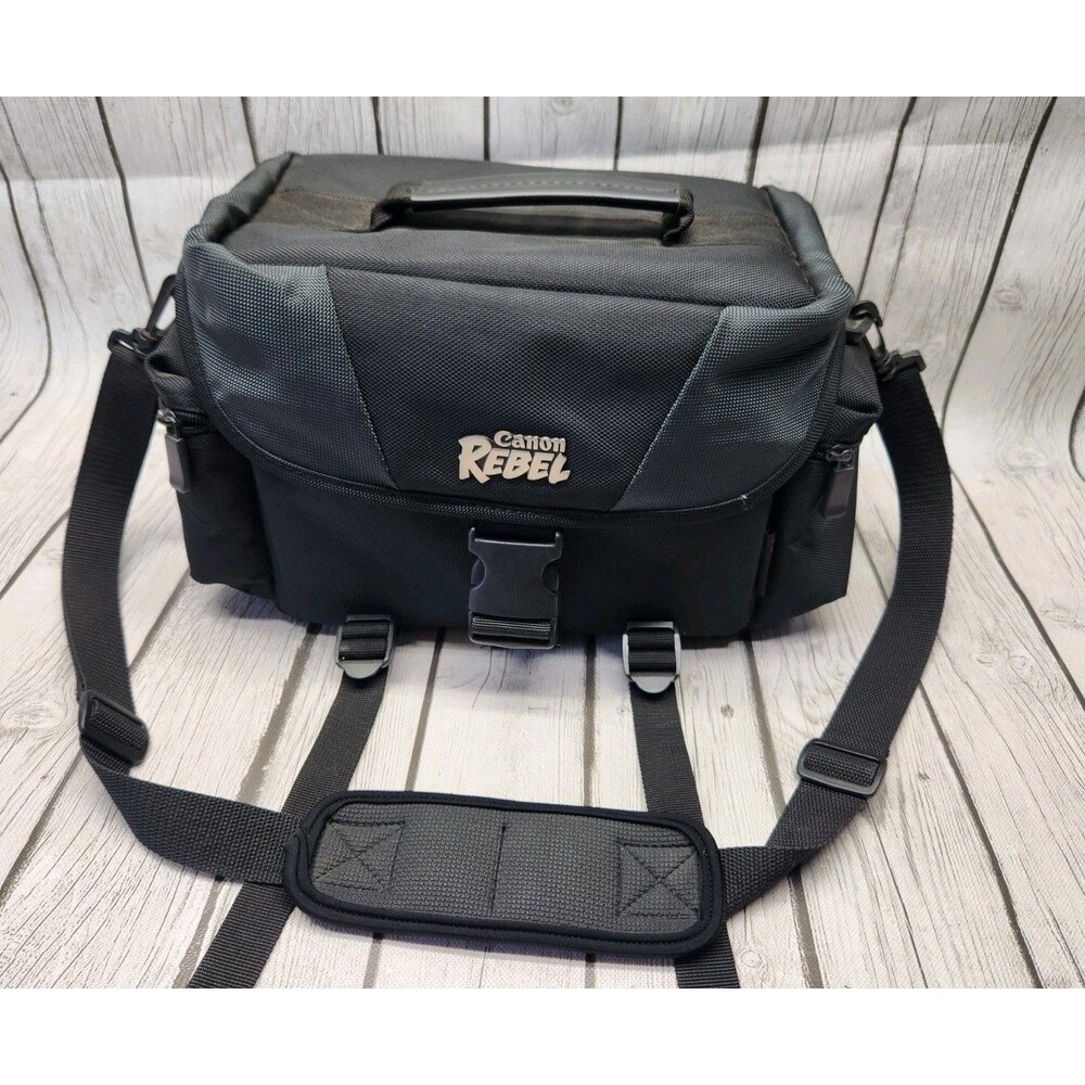 Canon Rebel DSLR SLR Camera Bag Black Gray Nylon Case w/ Padded Shoulder Strap